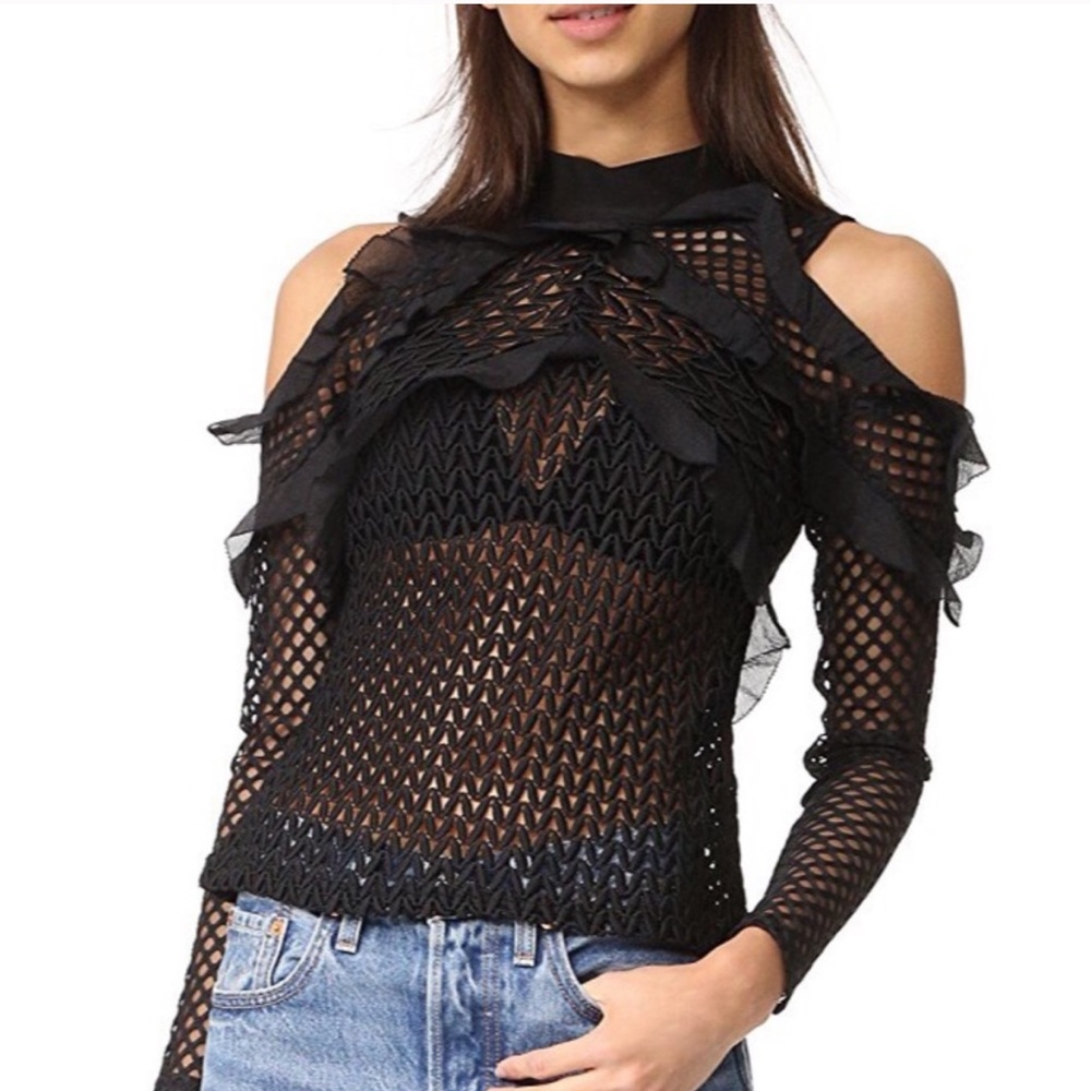 Self-Portrait | Cold shoulder ruffle black top - Picture 2 of 9